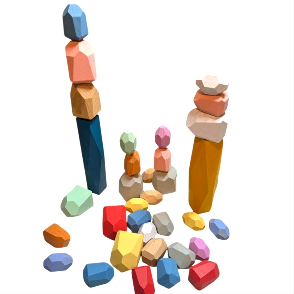 34 Brand New Wooden Polygonal Stacking Stones Blocks